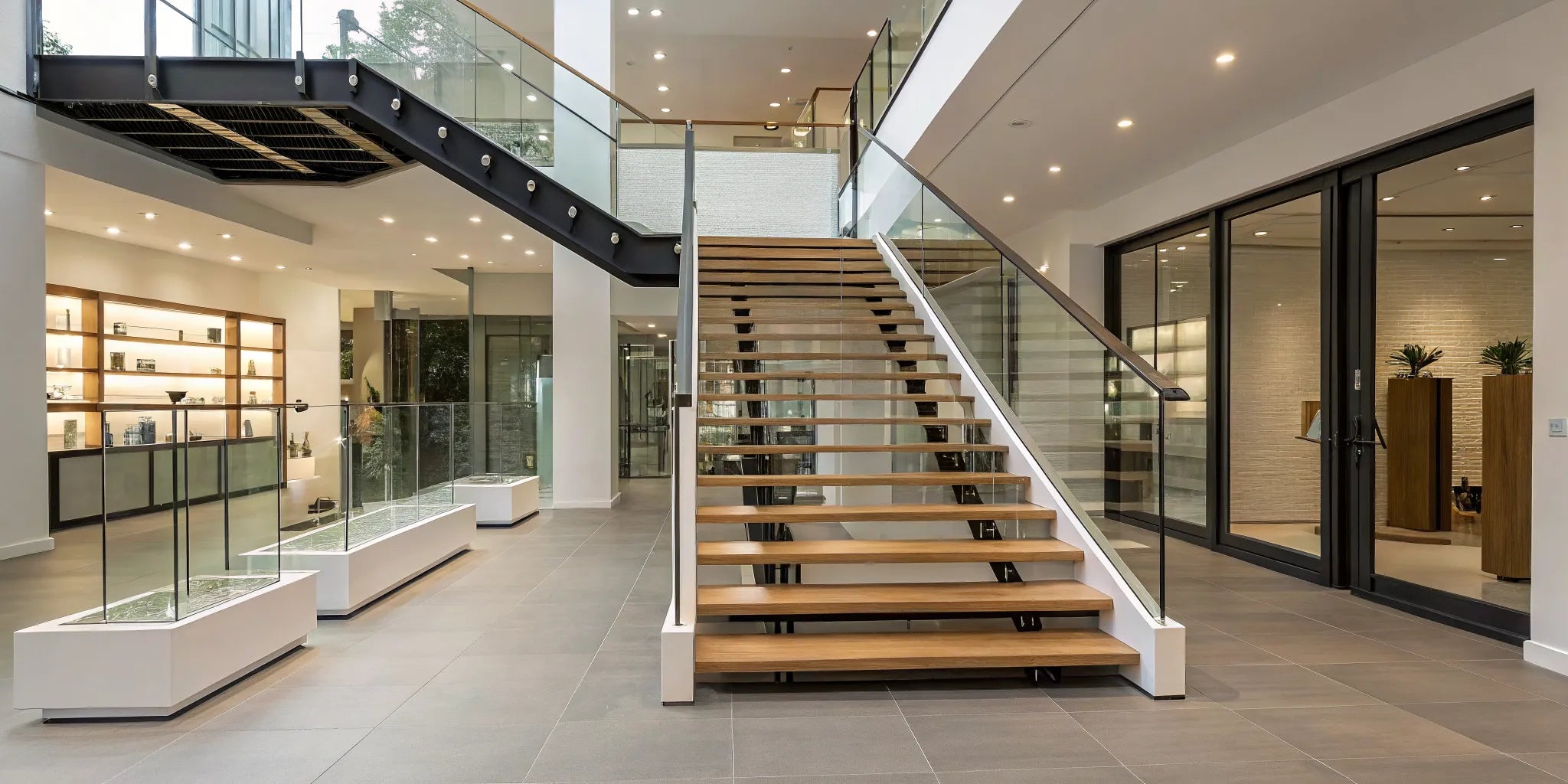 A modern staircase in a stylish home, ready for a safe and decorative stair gate.
