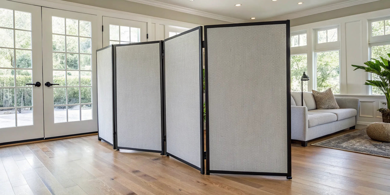 Custom size fabric pet barrier for a modern home, seamlessly matching the stylish decor.
